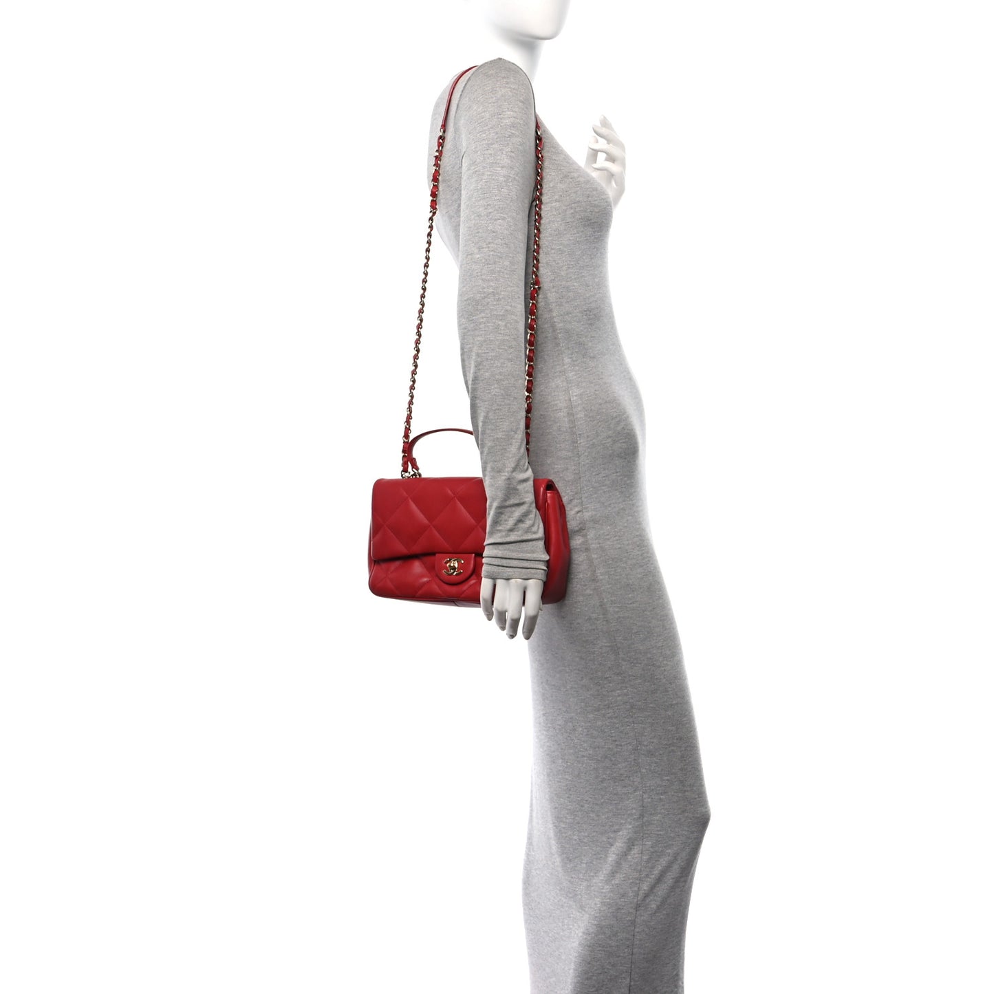 Lambskin Quilted Easy Carry Flap Red