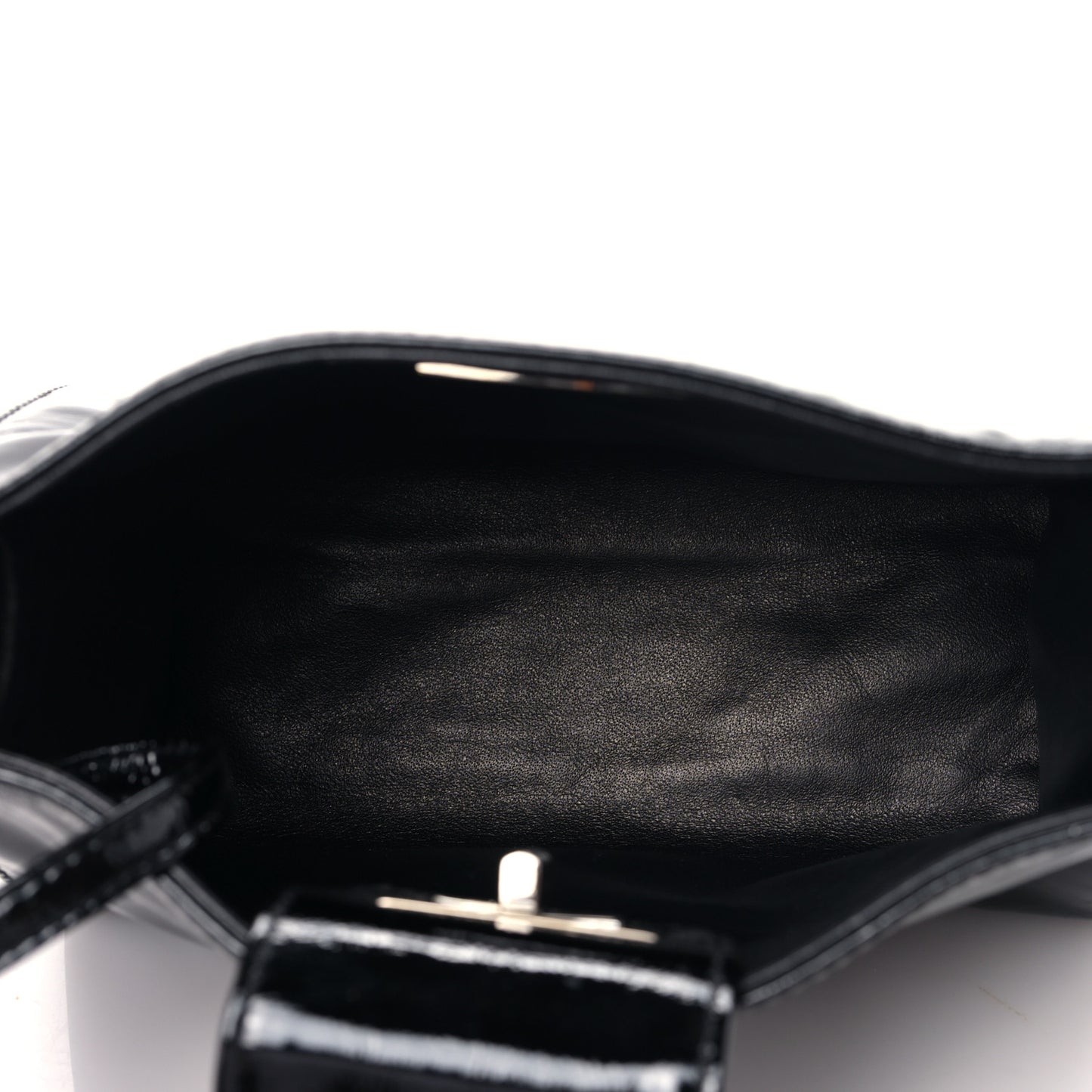 Patent Mademoiselle Lock Convertible Wrist Clutch Bag Black