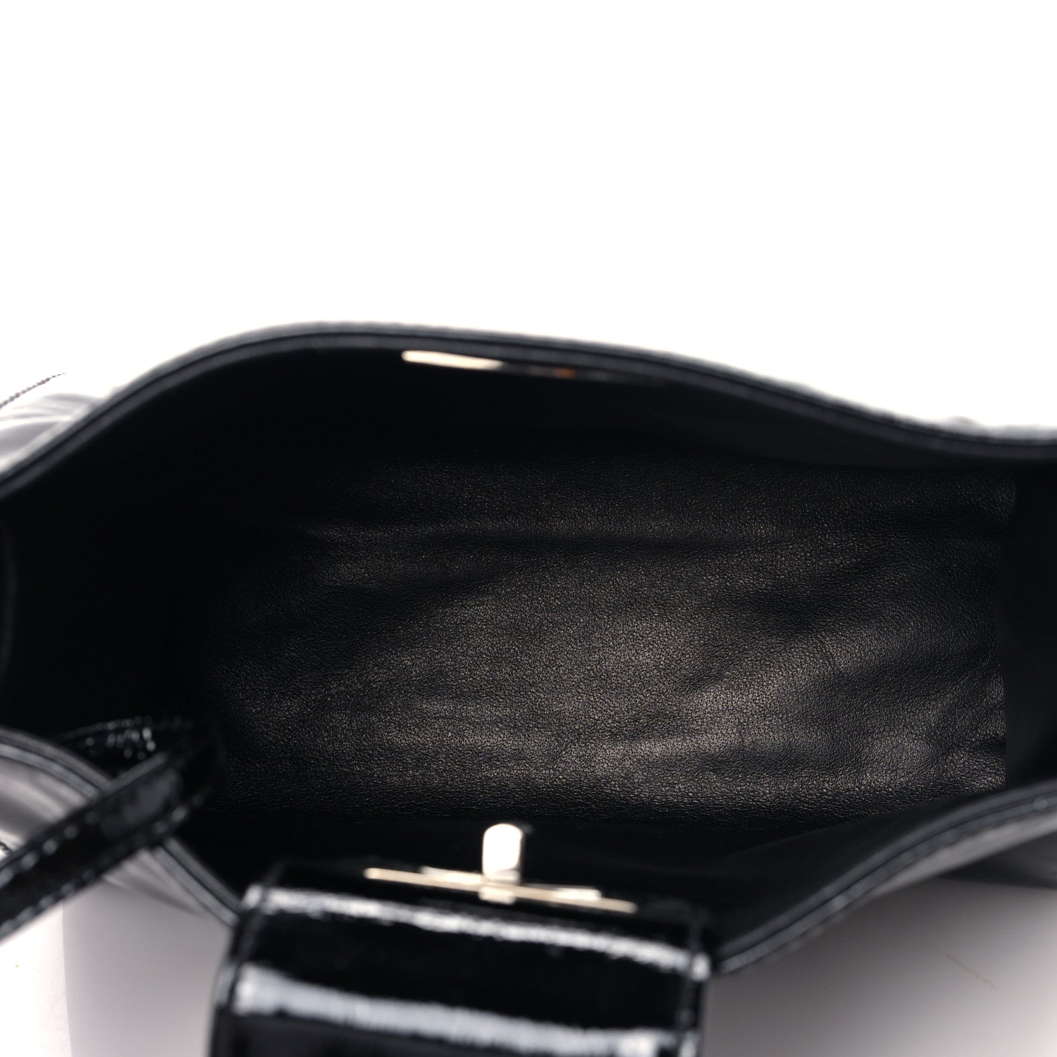 Chanel Patent Mademoiselle Lock Convertible Wrist Clutch Bag Black 6 of 11
