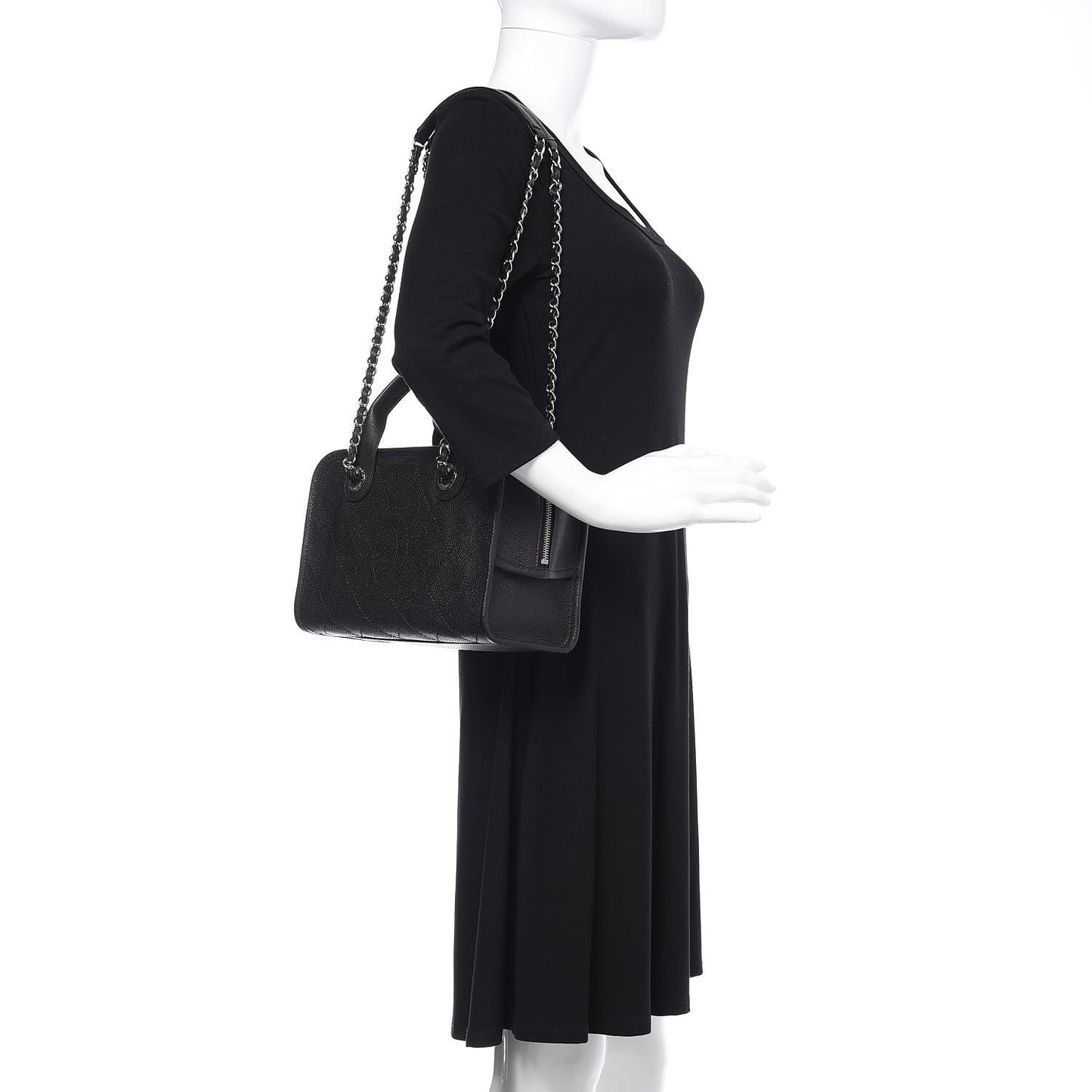 Caviar Quilted Small Deauville Bowling Bag Black