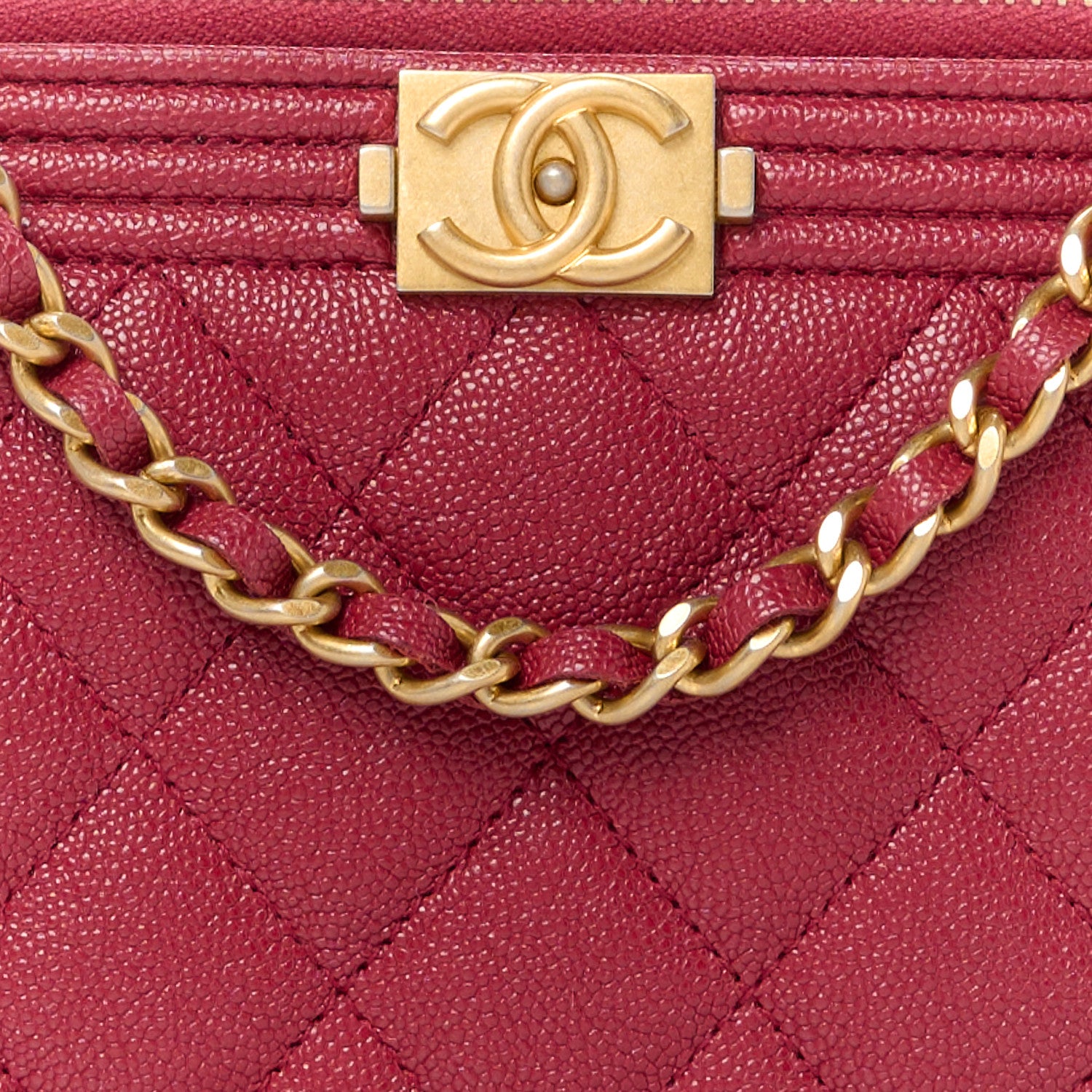 Chanel Caviar Quilted Small Boy Clutch With Chain Burgundy 11 of 14
