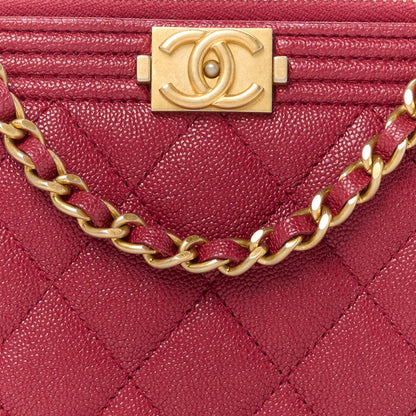 Chanel Caviar Quilted Small Boy Clutch With Chain Burgundy 11 of 14