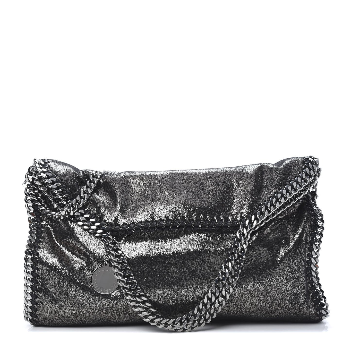 Chamois Shiny Dotted Falabella Fold Over Tote Ruthenium