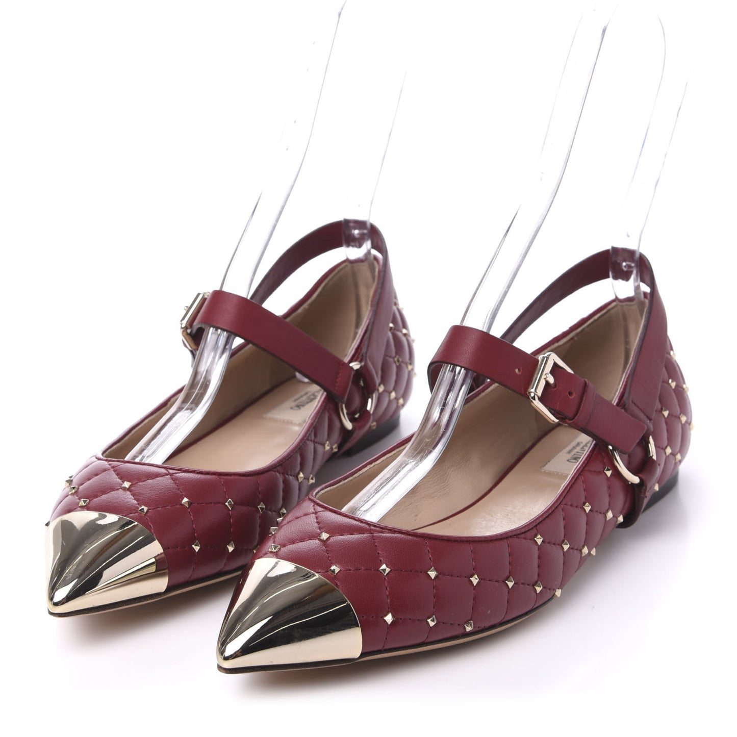 Lambskin Rockstud Spike Captoe Ballerina Flats 37.5 Rubin Gold