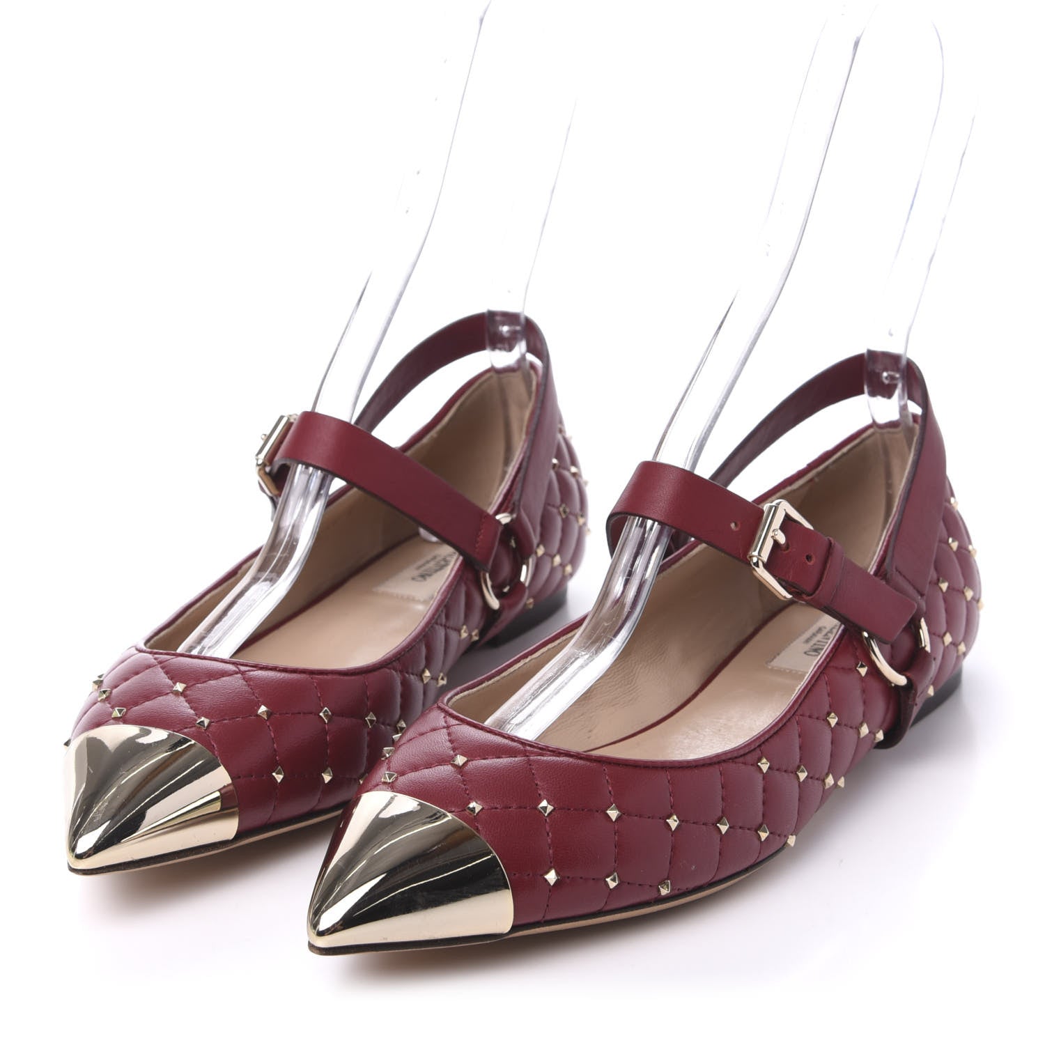 Valentino Garavani Lambskin Rockstud Spike Captoe Ballerina Flats 37.5 Rubin Gold 3 of 8