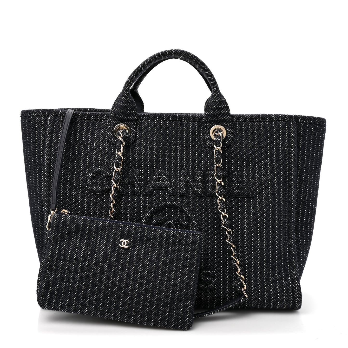 Denim Striped Medium Deauville Tote Blue White