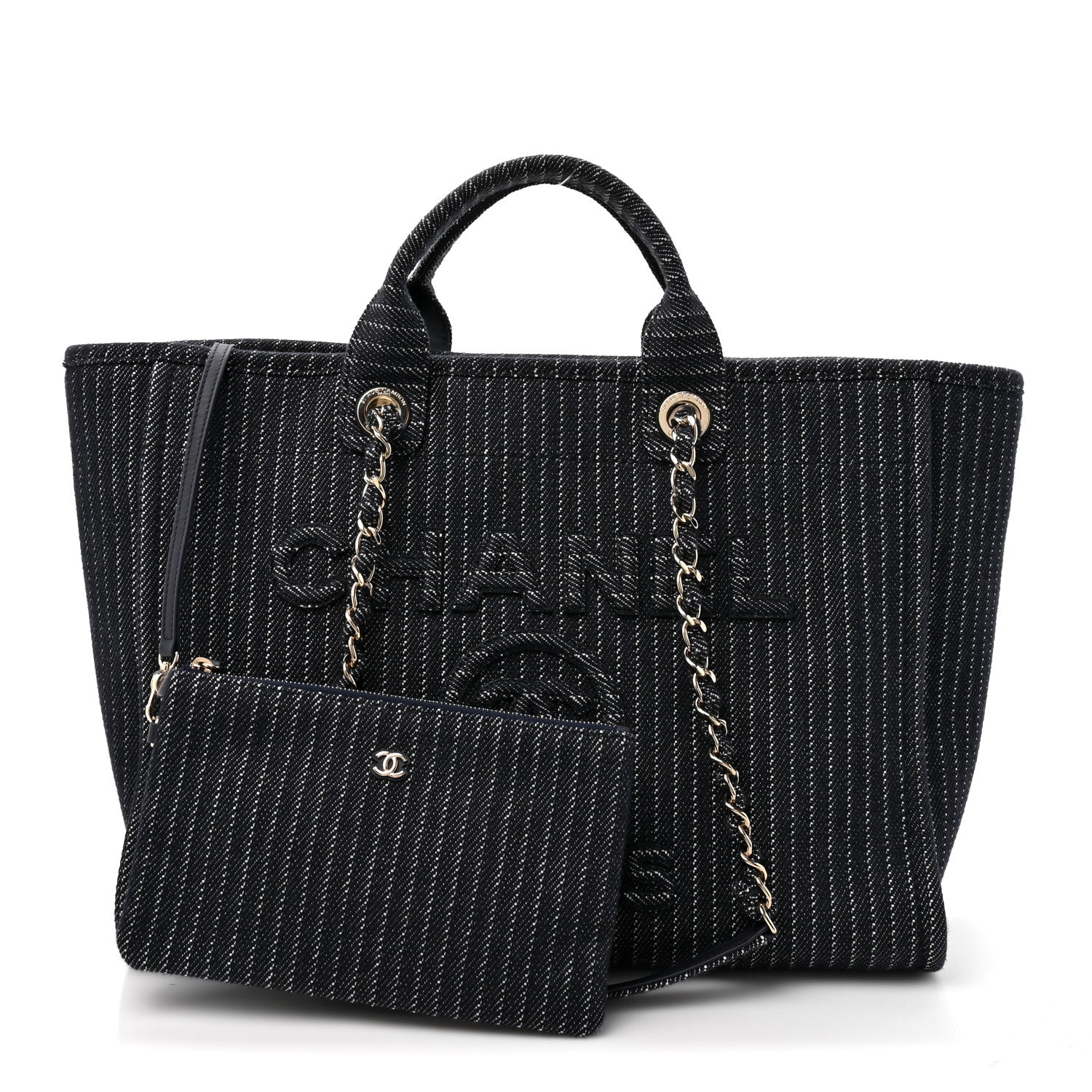 Chanel Denim Striped Medium Deauville Tote Blue White 3 of 11