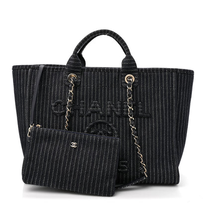 Chanel Denim Striped Medium Deauville Tote Blue White 3 of 11