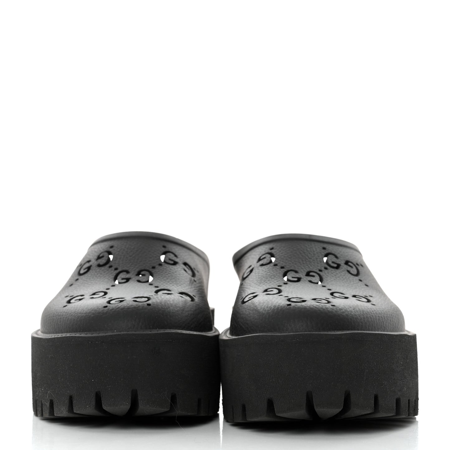 Rubber GG Monogram Perforated Elea Platform 55mm Lug Sole Sandals 40 Black