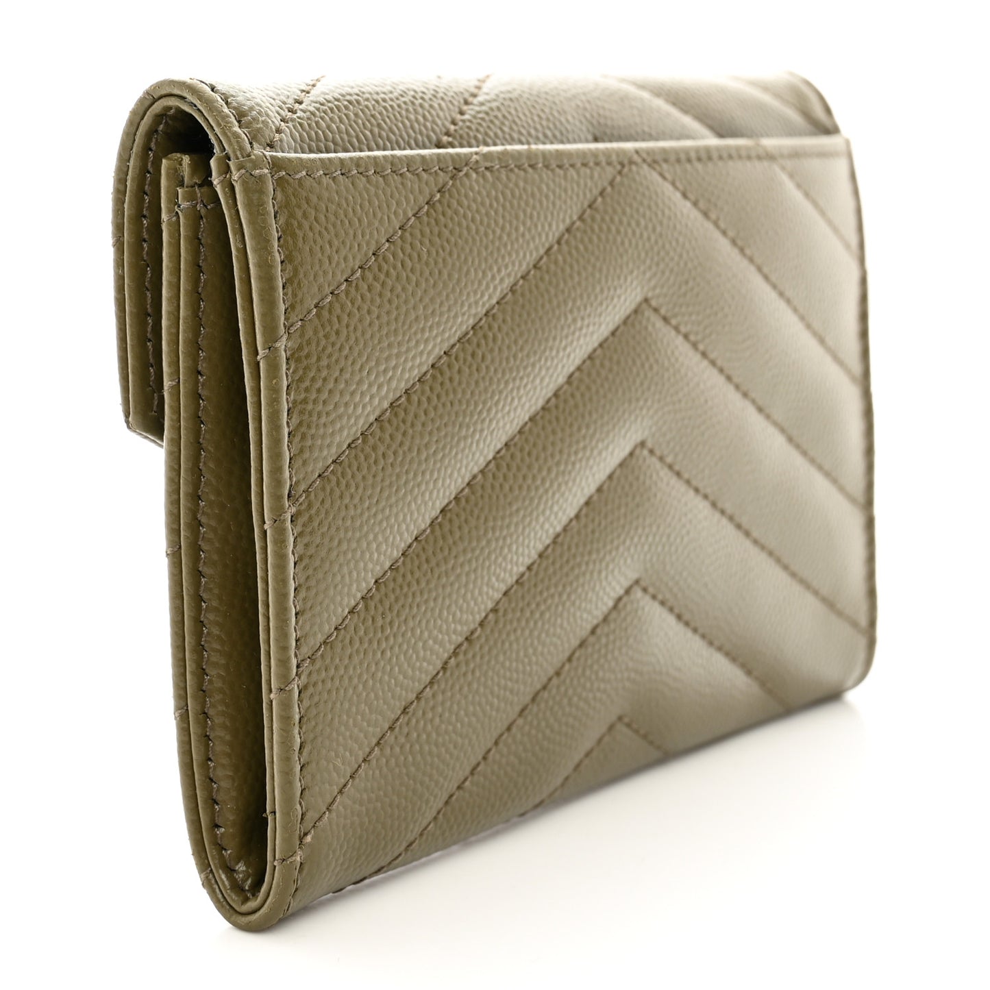 Grain De Poudre Matelasse Chevron Small Monogram Envelope Wallet Vert Kaki