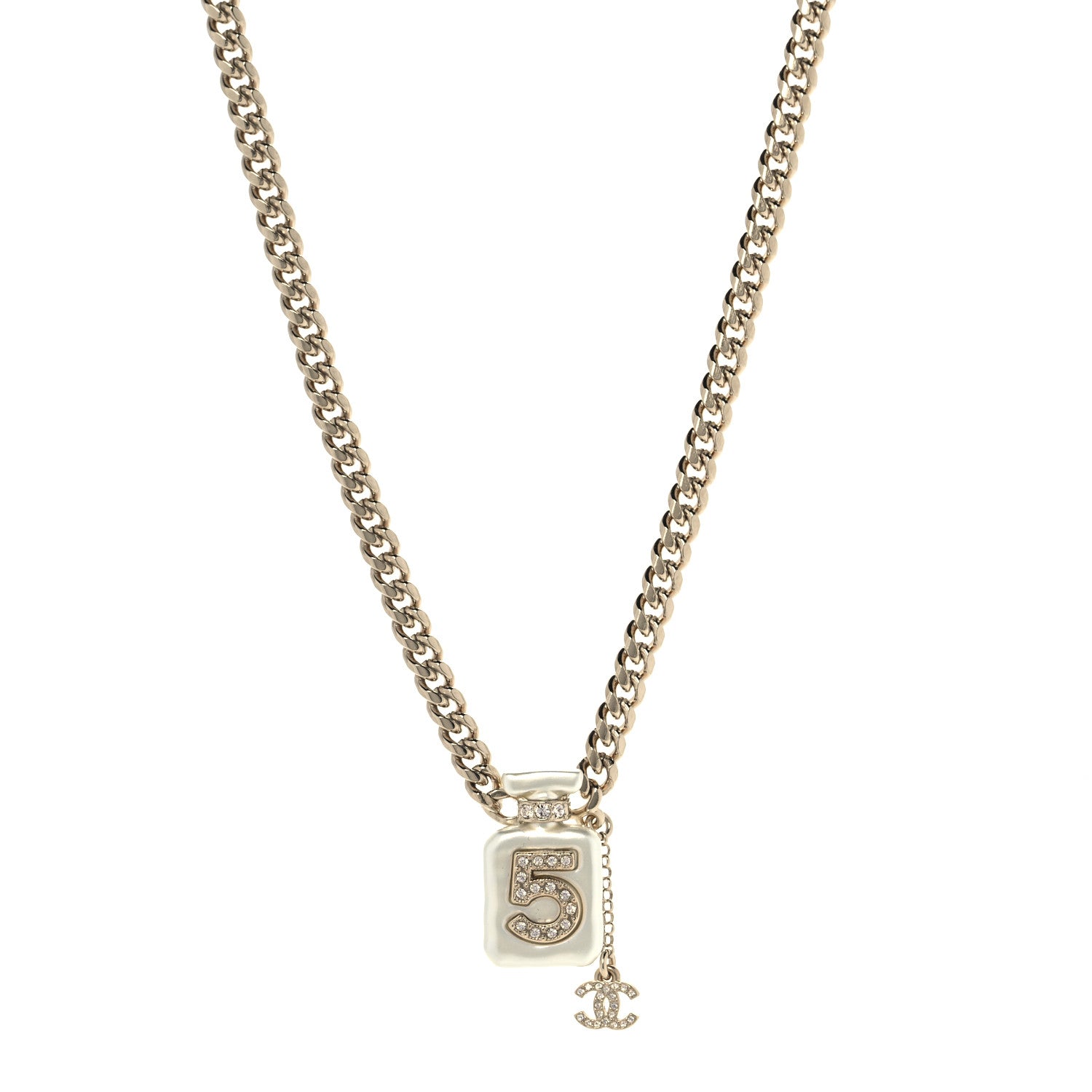 Chanel Resin Crystal CC No 5 Perfume Bottle Necklace 1 of 6