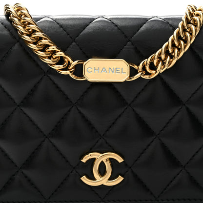 Chanel Lambskin Quilted Enamel Logo Clutch on Chain WOC Black 9 of 12