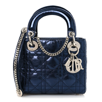 Christian Dior Metallic Crinkled Lambskin Cannage Mini Lady Dior Blue 1 of 12