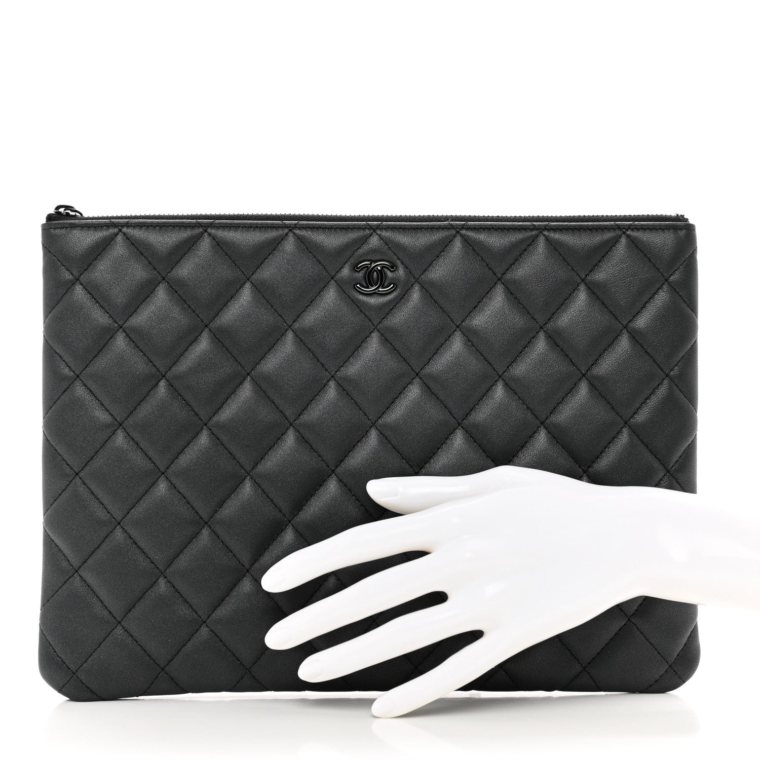Chanel Pearly Lambskin Quilted Medium Cosmetic Case So Black 2 of 8