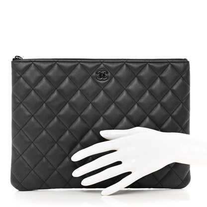 Chanel Pearly Lambskin Quilted Medium Cosmetic Case So Black 2 of 8