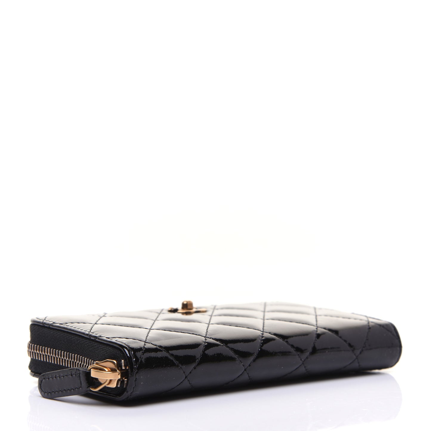 Patent Quilted Small Zip Around Wallet Black