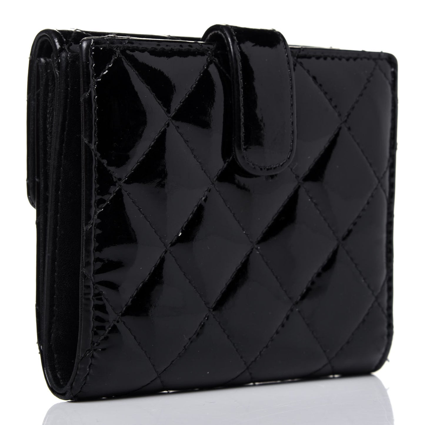 Patent Quilted Brilliant French Flap Wallet Black