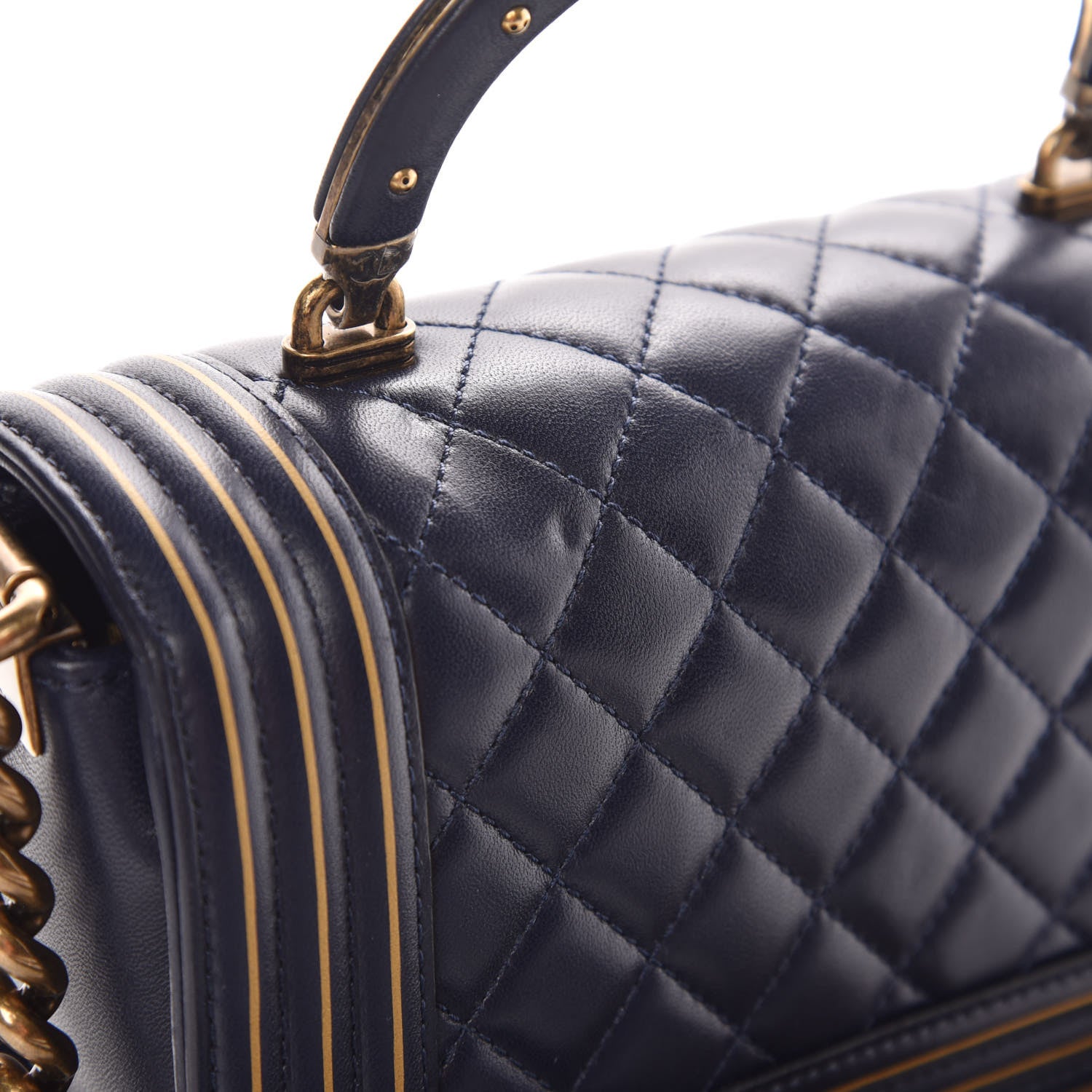 Chanel Lambskin Quilted Small Boy Studded Handle Flap Blue Gold 8 of 9