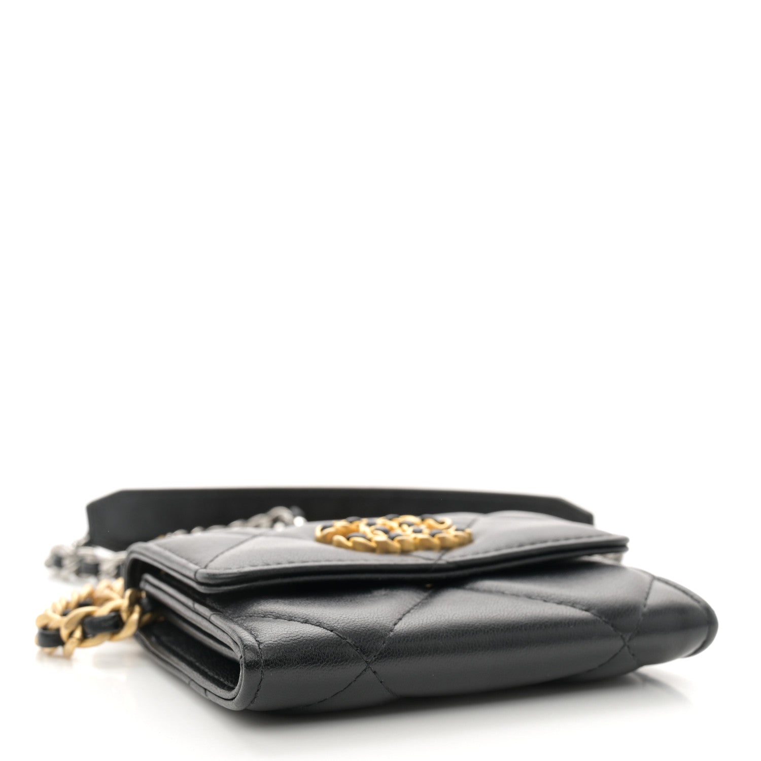 Chanel Lambskin Quilted Chanel 19 Flap Coin Purse With Chain Black 4 of 11