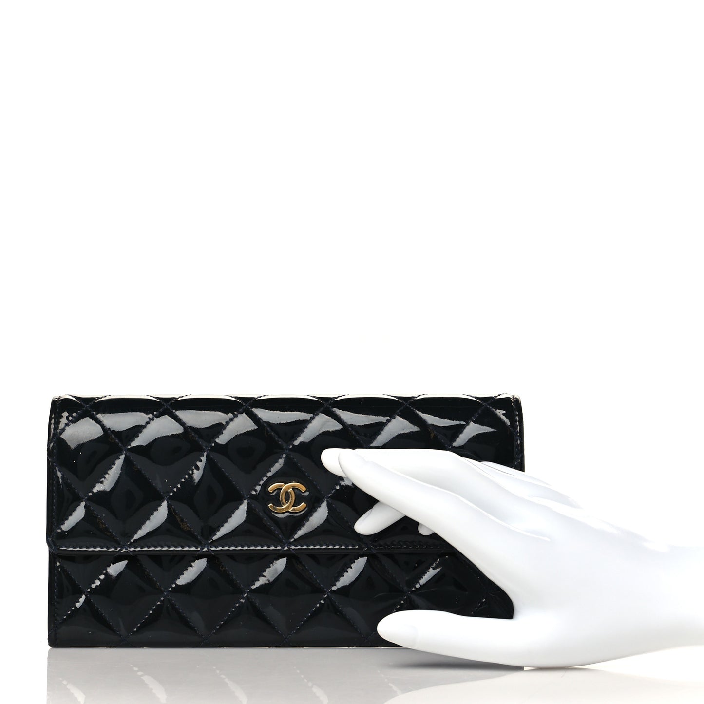 Patent Quilted Large Flap Wallet Navy