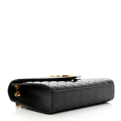 Saint Laurent Grain De Poudre Textured Mixed Matelasse Triquilt Medium Monogram Satchel Black 4 of 9