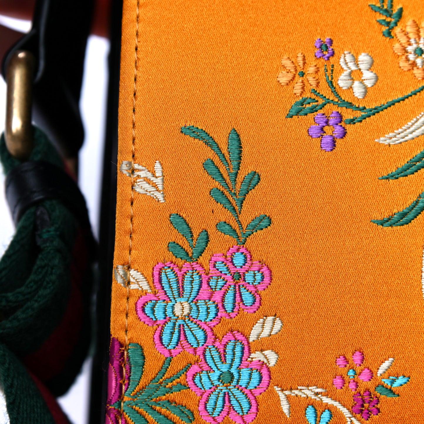 Satin Calfskin Bamboo Web Tokyo Print Medium Dionysus Top Handle Bag Giallo Multicolor Blue Agata Hibiscus Red