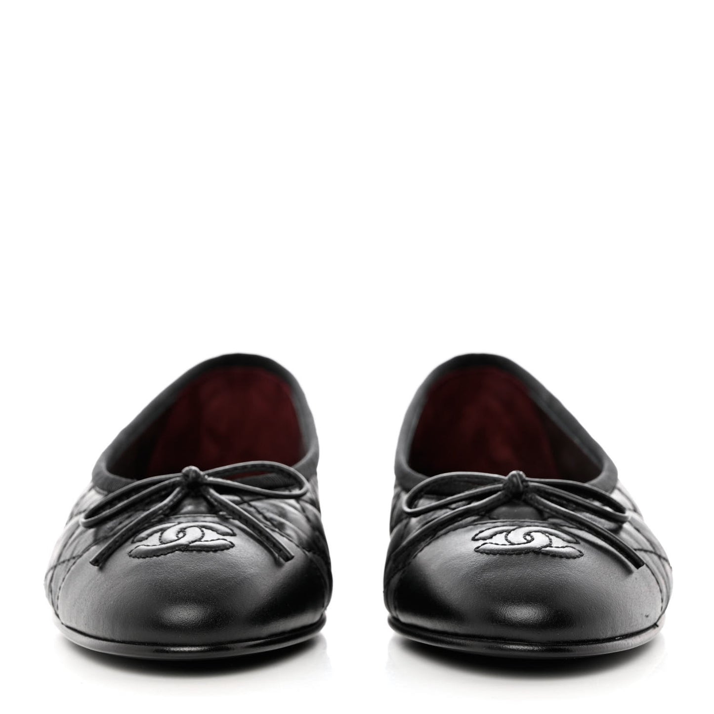 Aged Calfskin Quilted CC Cap Toe Ballerina Flats 37 Black
