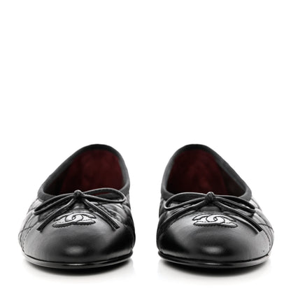Chanel Aged Calfskin Quilted CC Cap Toe Ballerina Flats 37 Black 2 of 11
