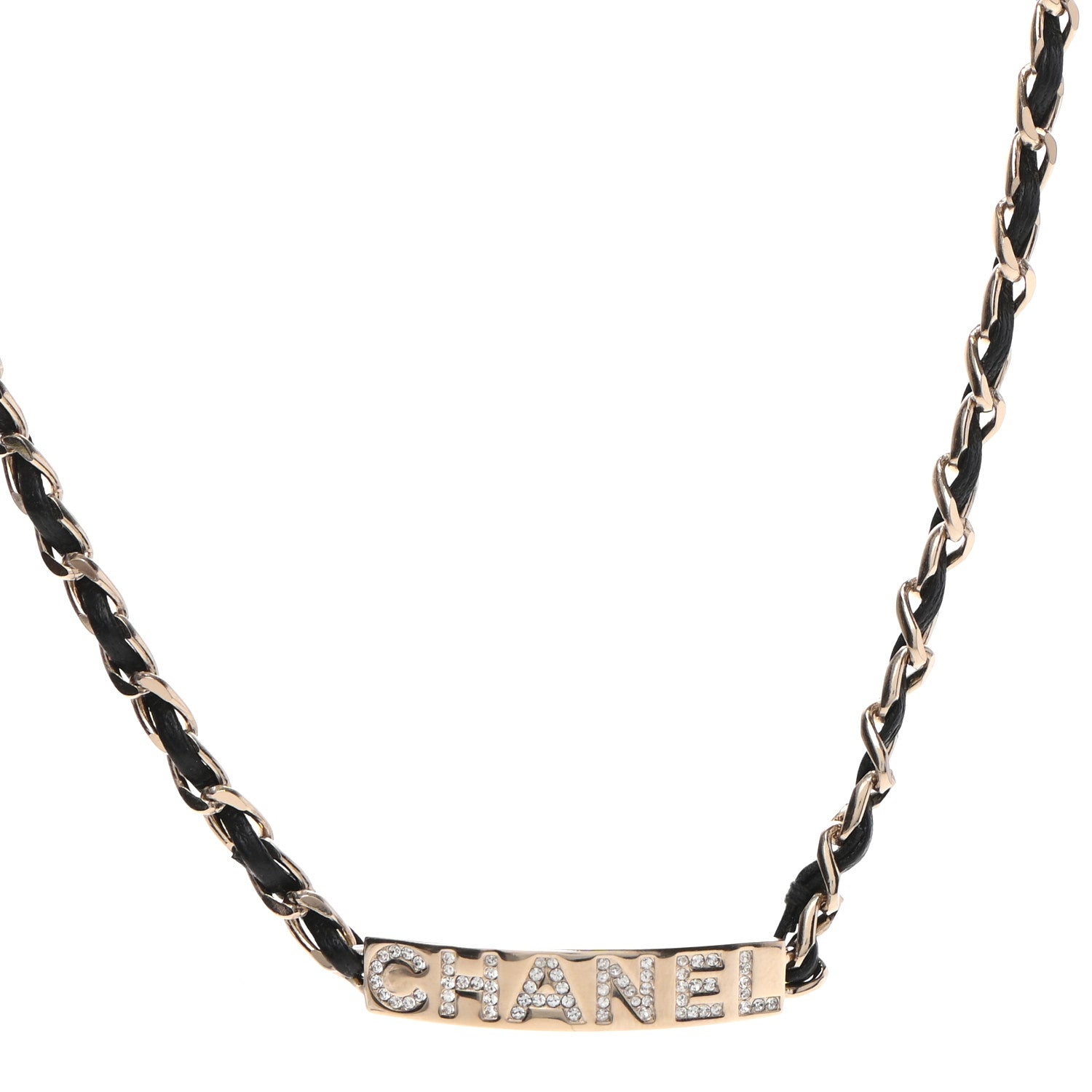 Chanel Metal Lambskin Crystal Sergeant Chanel Choker Necklace Black Gold 1 of 5