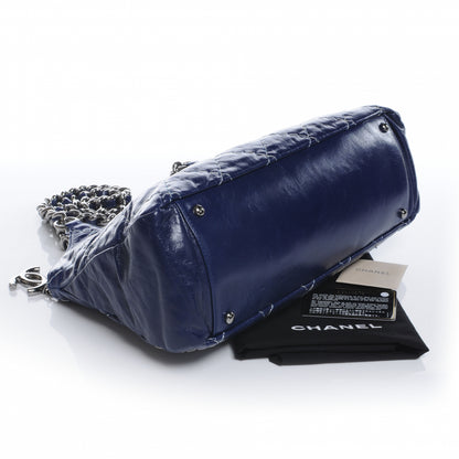 Chanel Glazed Goatskin Double Stitch Shoulder Bag Navy Blue 4 of 7