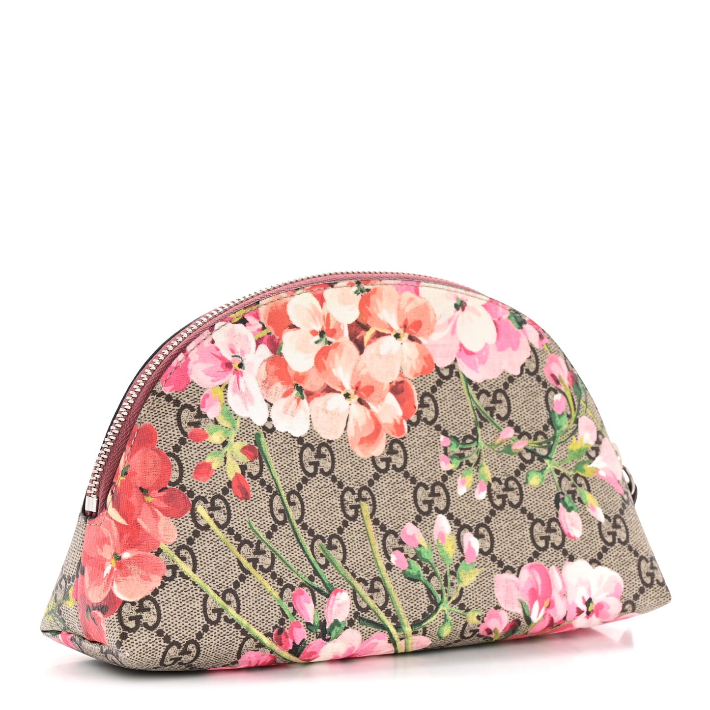 GG Supreme Monogram Blooms Pouch Cosmetic Case Beige Multicolor Dry Rose