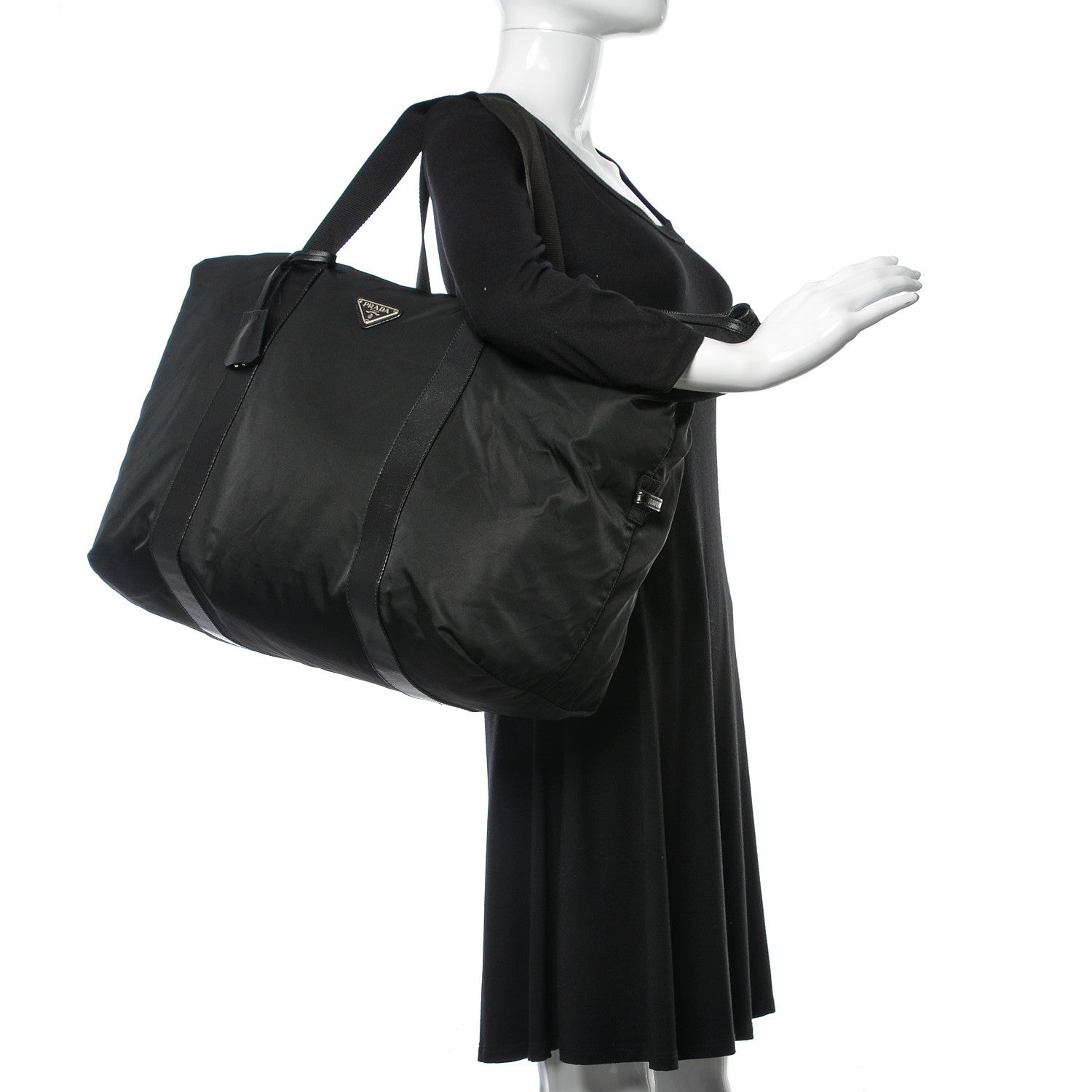 Prada Tessuto Nylon Saffiano Duffel Bag Black 2 of 9
