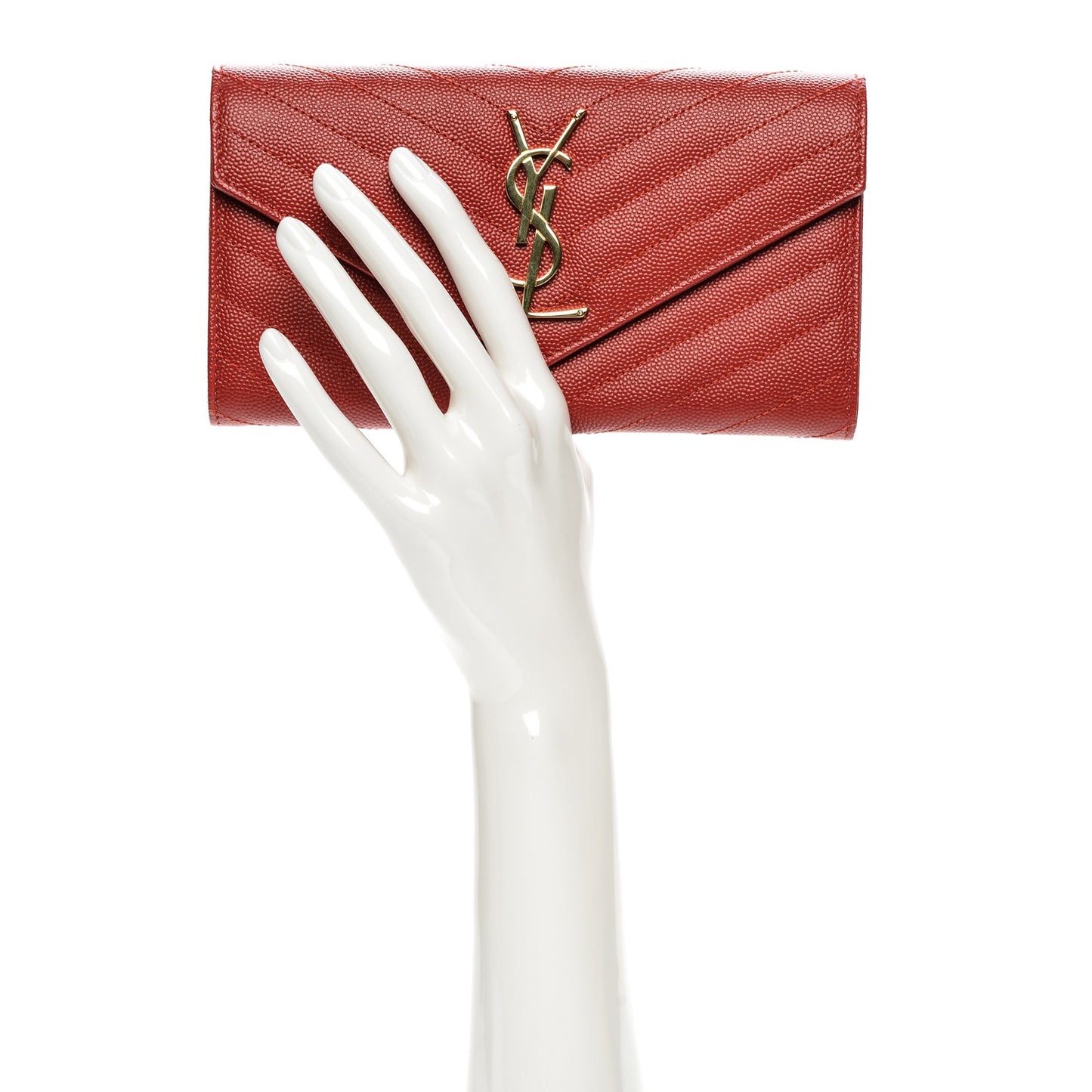 Grain De Poudre Matelasse Chevron Monogram Wallet Red