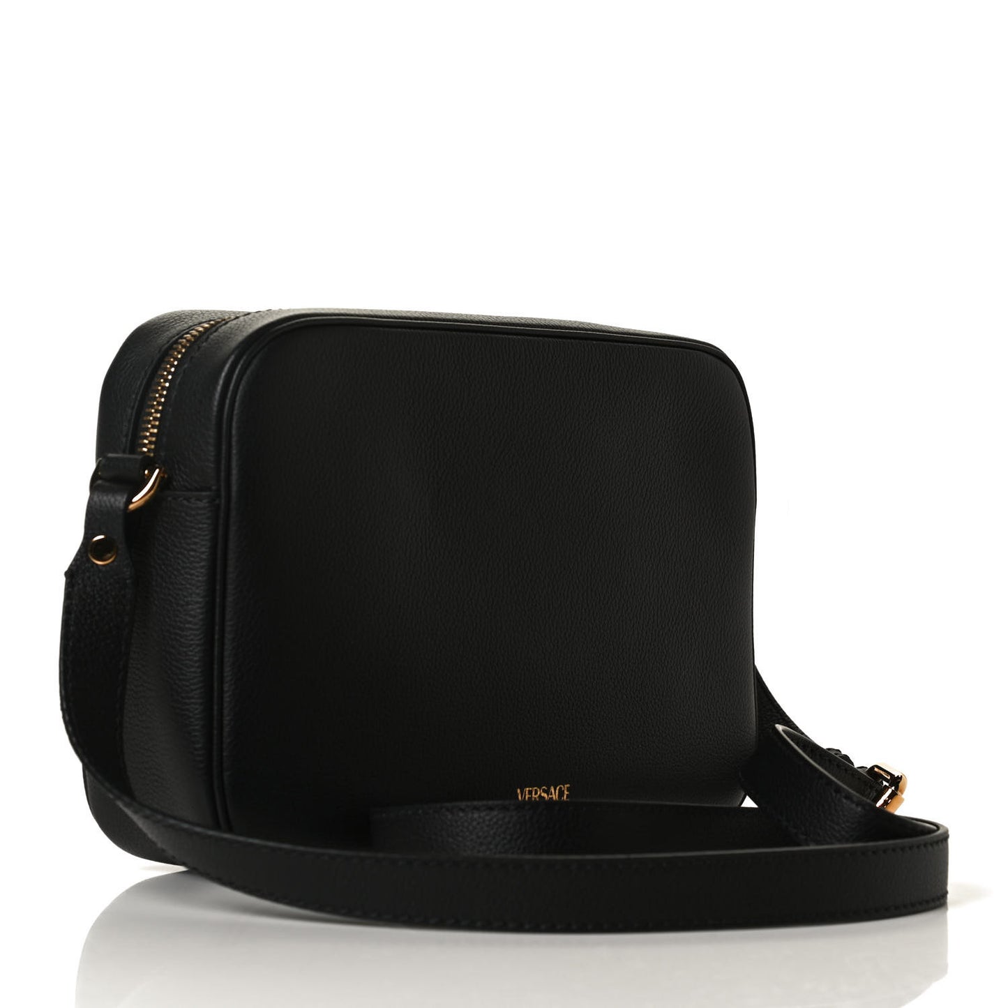 Grained Calfskin Medusa Camera Bag Black