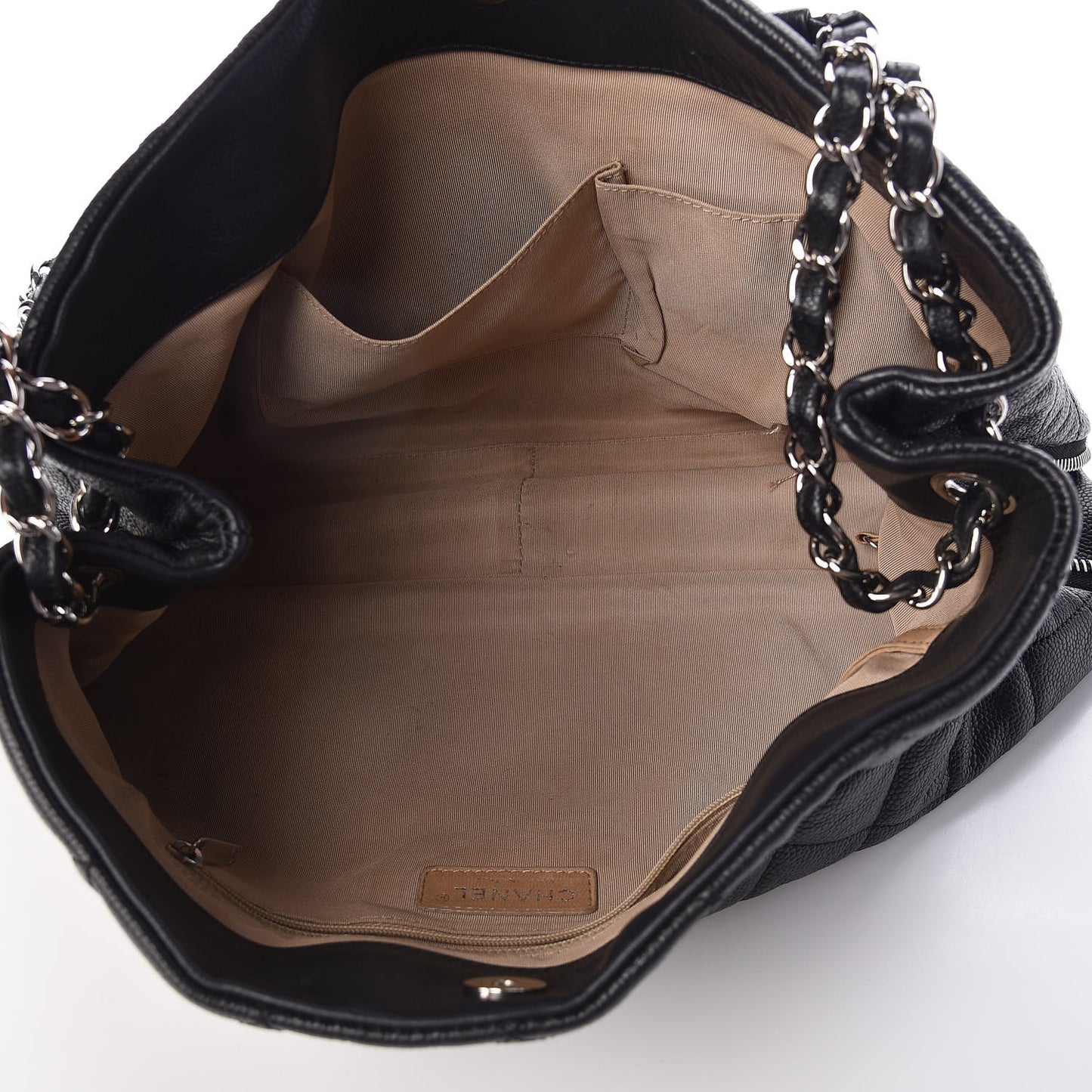 Caviar Quilted Expandable Zip Shoulder Bag Black