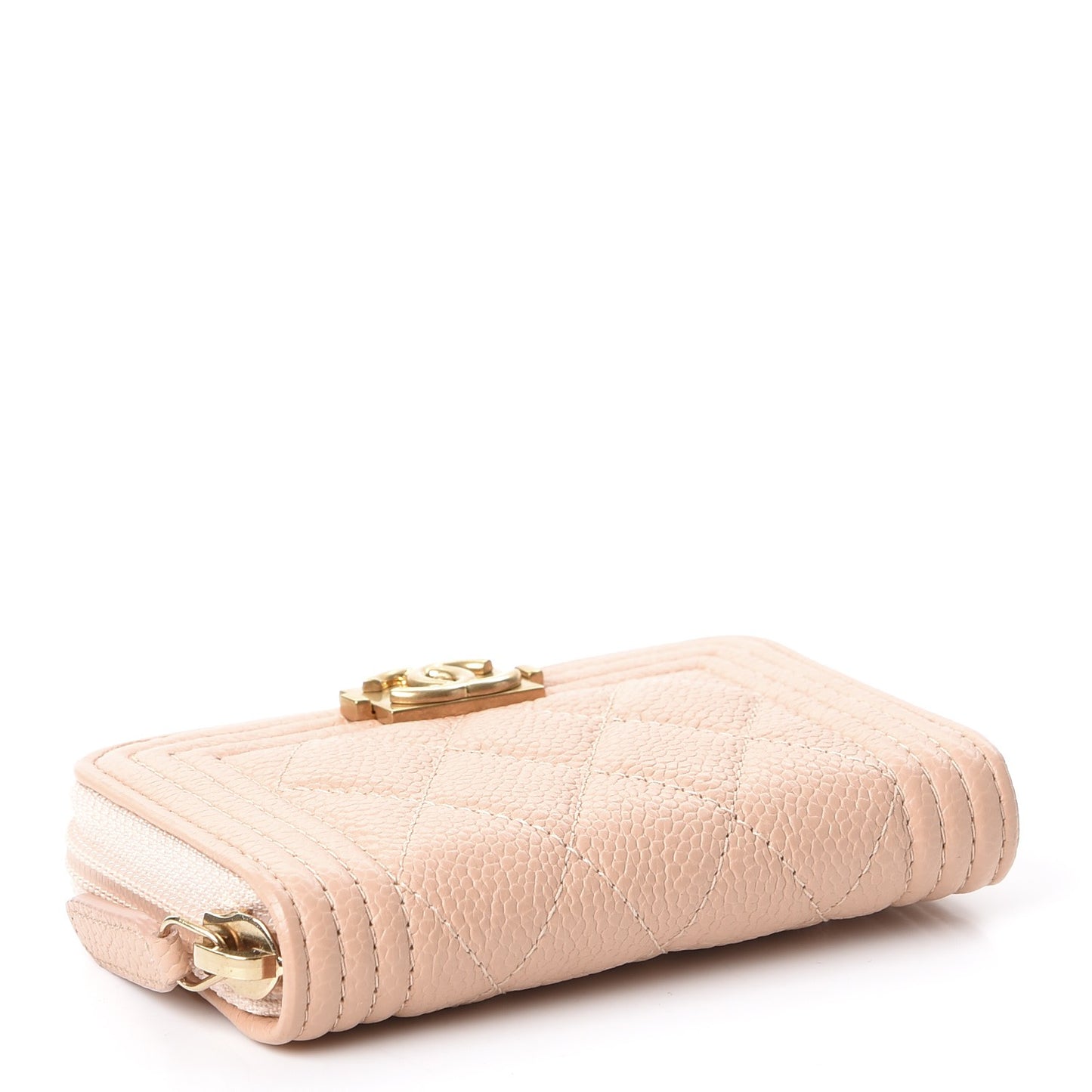 Caviar Quilted Boy Zip Around Coin Purse Wallet Beige