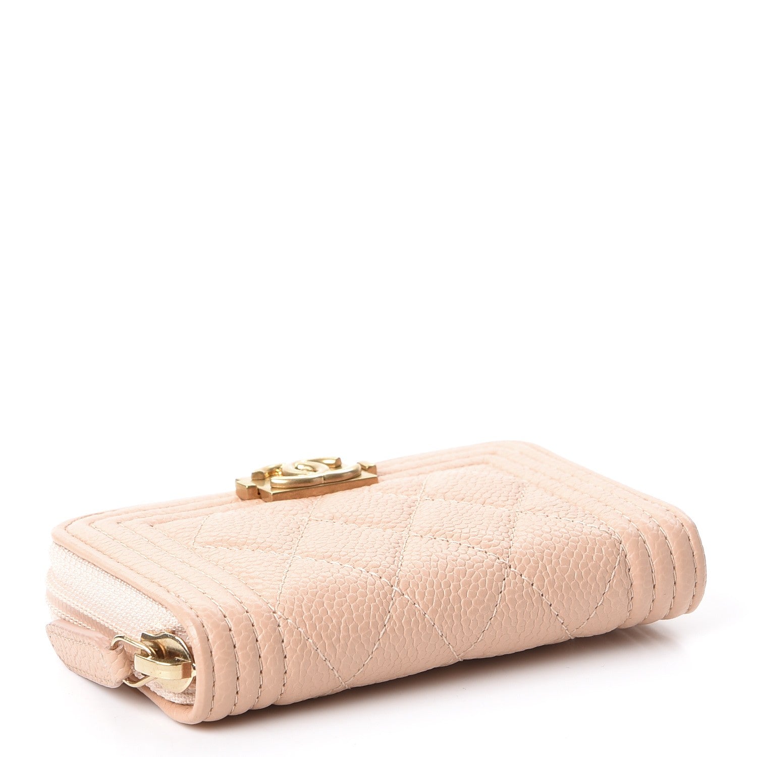 Chanel Caviar Quilted Boy Zip Around Coin Purse Wallet Beige 4 of 9