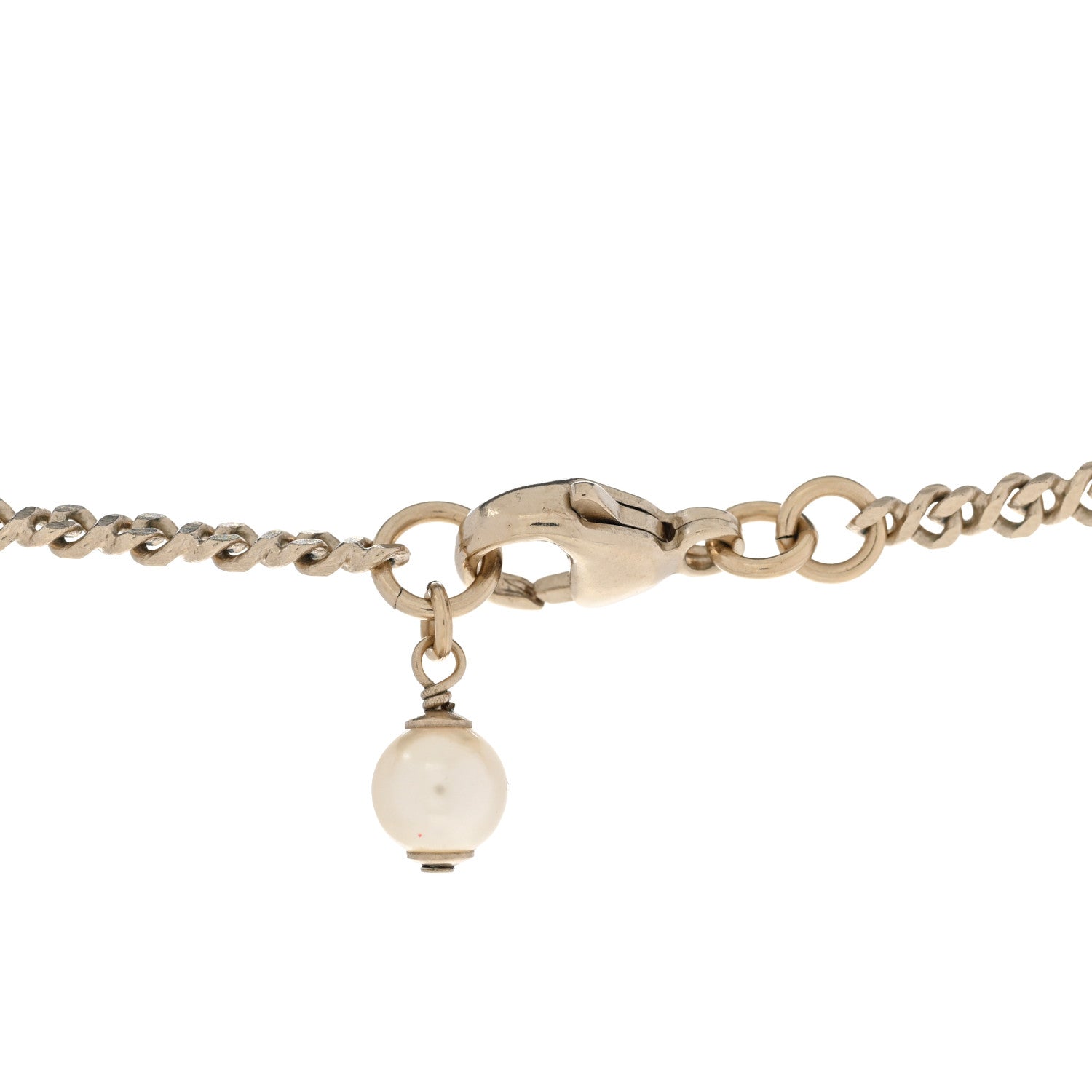 Chanel Metal Pearl Crystal CC Textured Pendant Necklace Gold 5 of 7