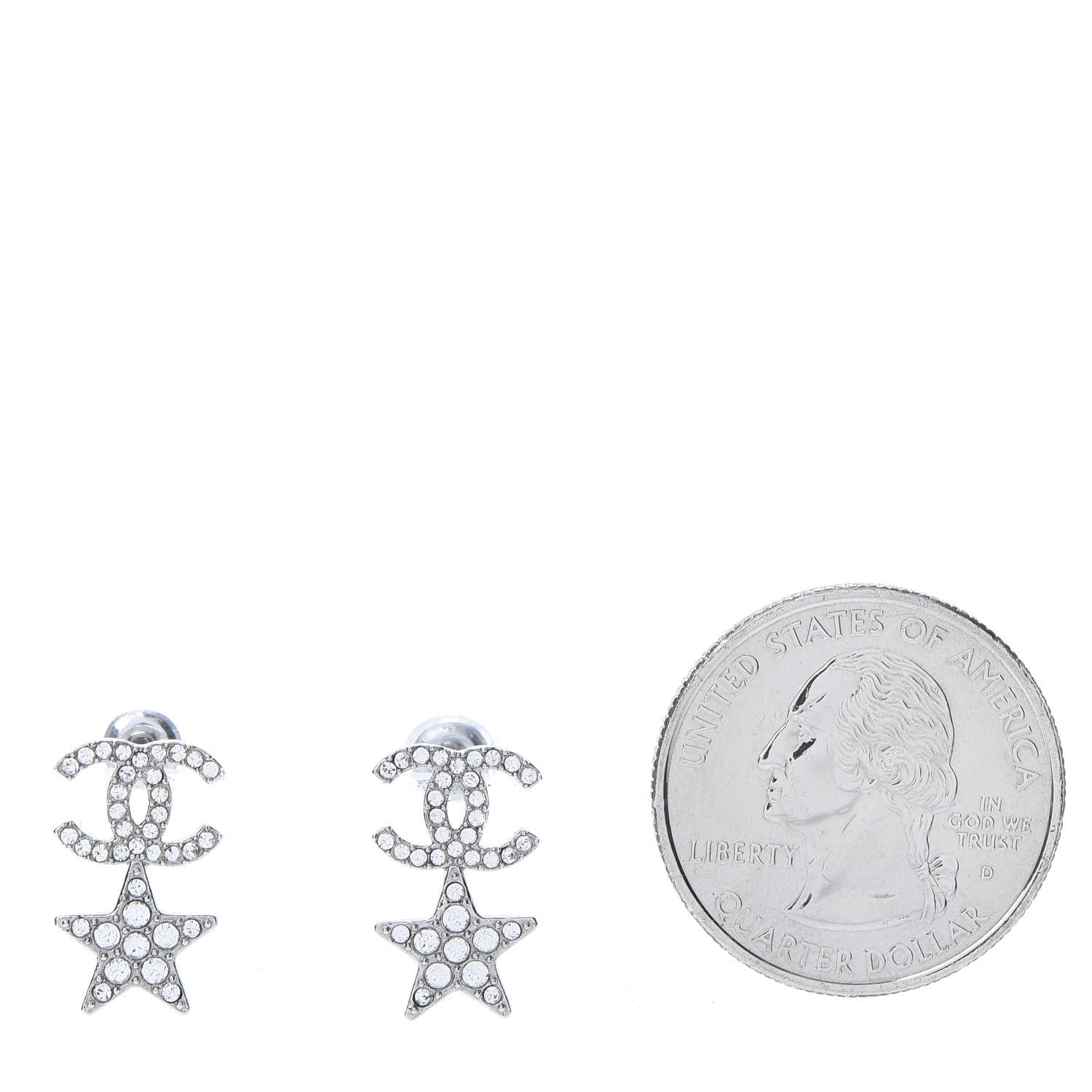Chanel Crystal CC Star Earrings Silver 2 of 5