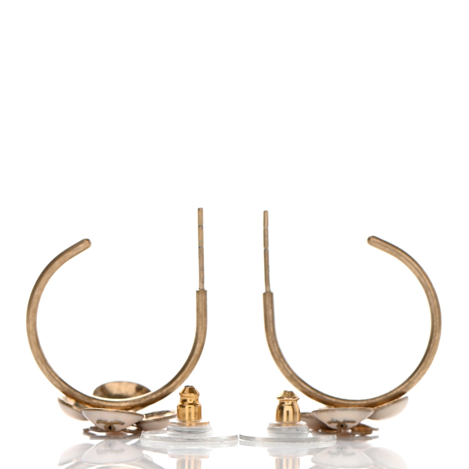 Chanel Enamel CC Camellia Hoop Earrings Beige Gold 3 of 4