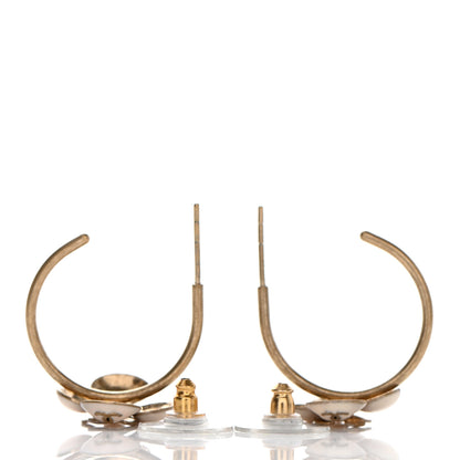 Chanel Enamel CC Camellia Hoop Earrings Beige Gold 3 of 4
