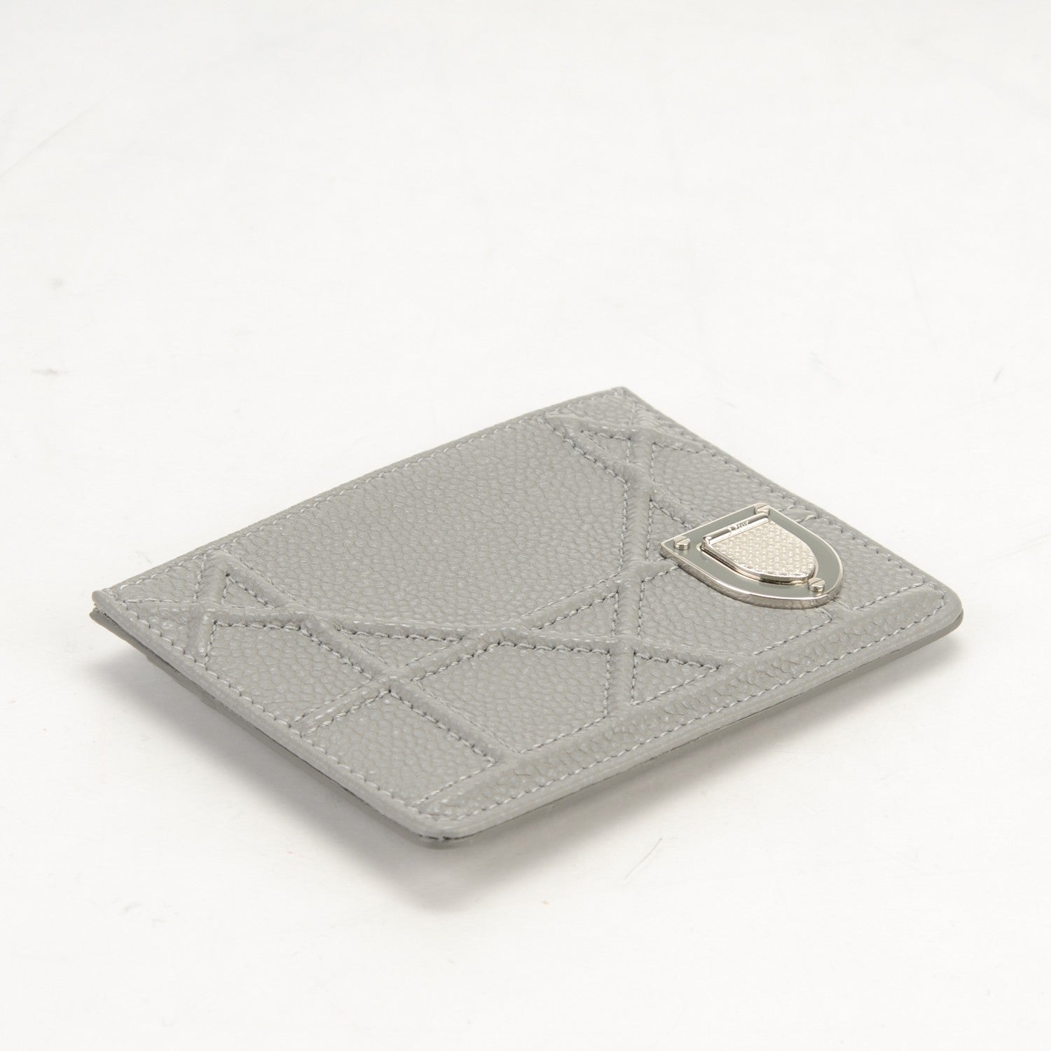 Christian Dior Grained Calfskin Cannage Diorama Card Holder Grey 4 of 7