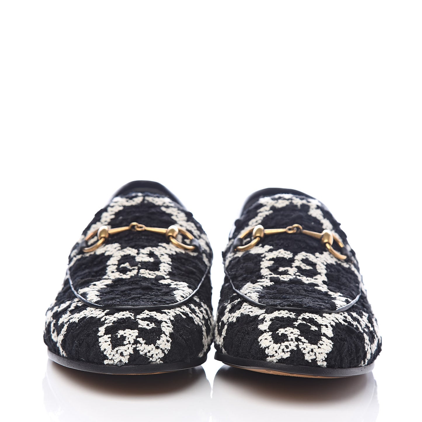 Tweed GG Monogram Horsebit Womens Jordaan Loafers 40 Black Natural
