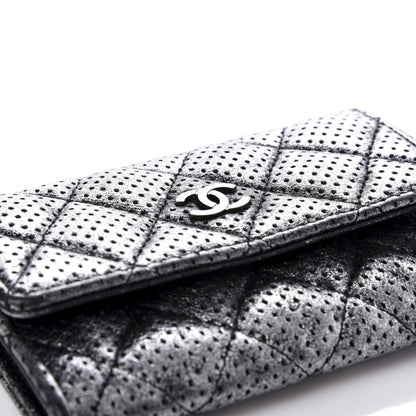 Chanel Metallic Calfskin Perforated Quilted Card Holder Grey 8 of 9