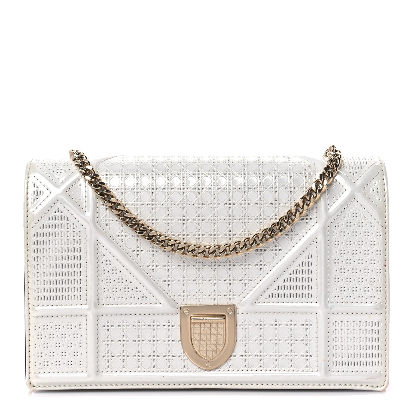 Patent Micro-Cannage Diorama Wallet on Chain Pouch White