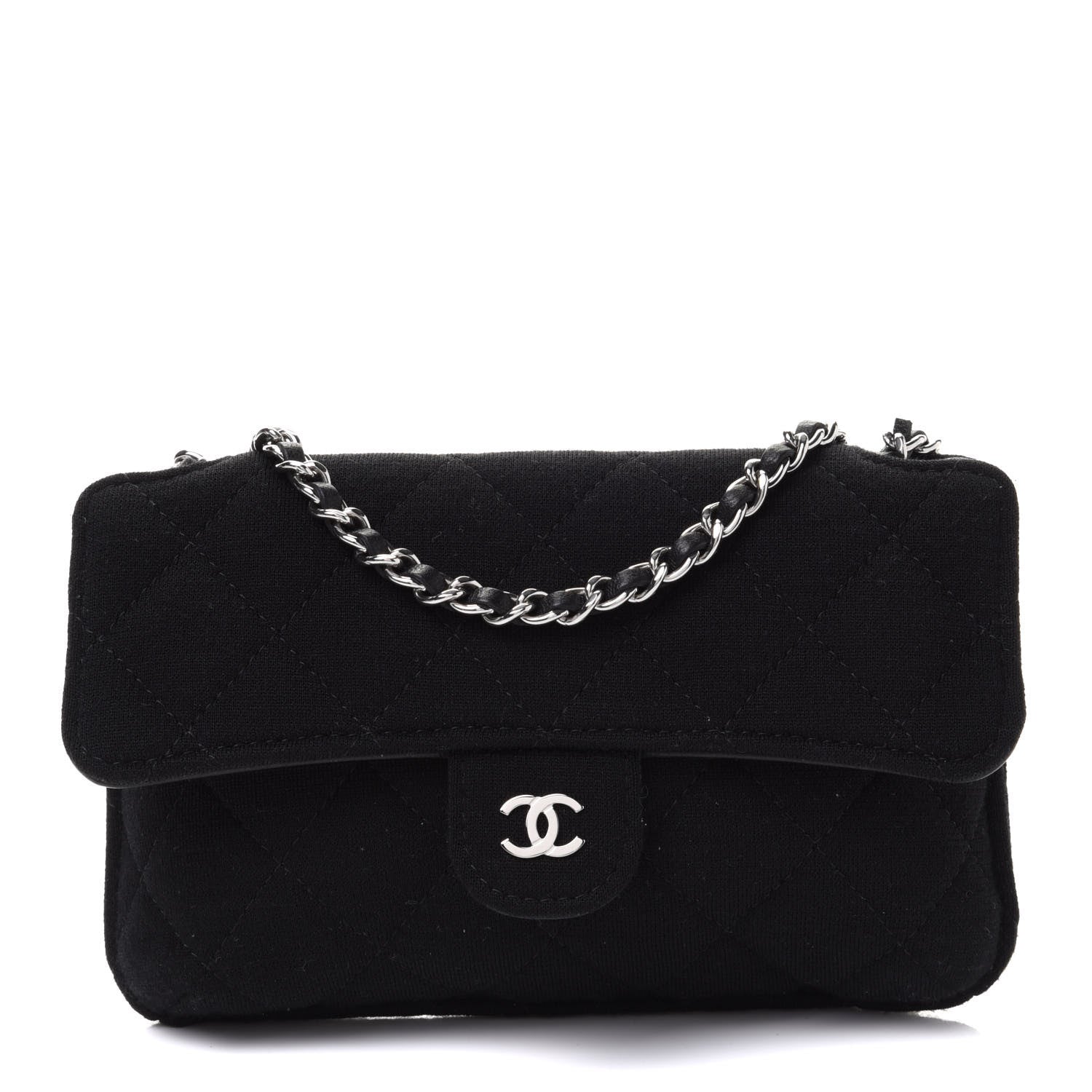 Chanel Jersey Fabric Quilted Foldable Tote With Chain Black Multicolor 3 of 13
