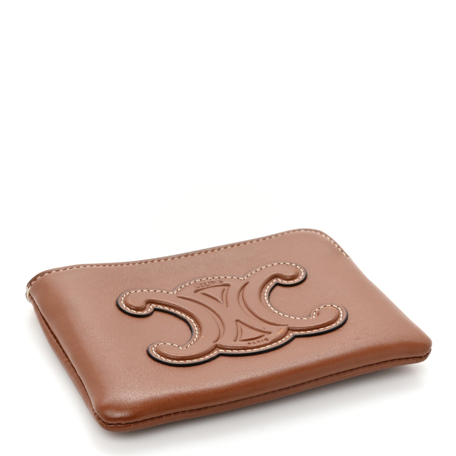Celine Smooth Calfskin Cuir Triomphe Coin and Card Pouch With Hook Tan 4 of 12