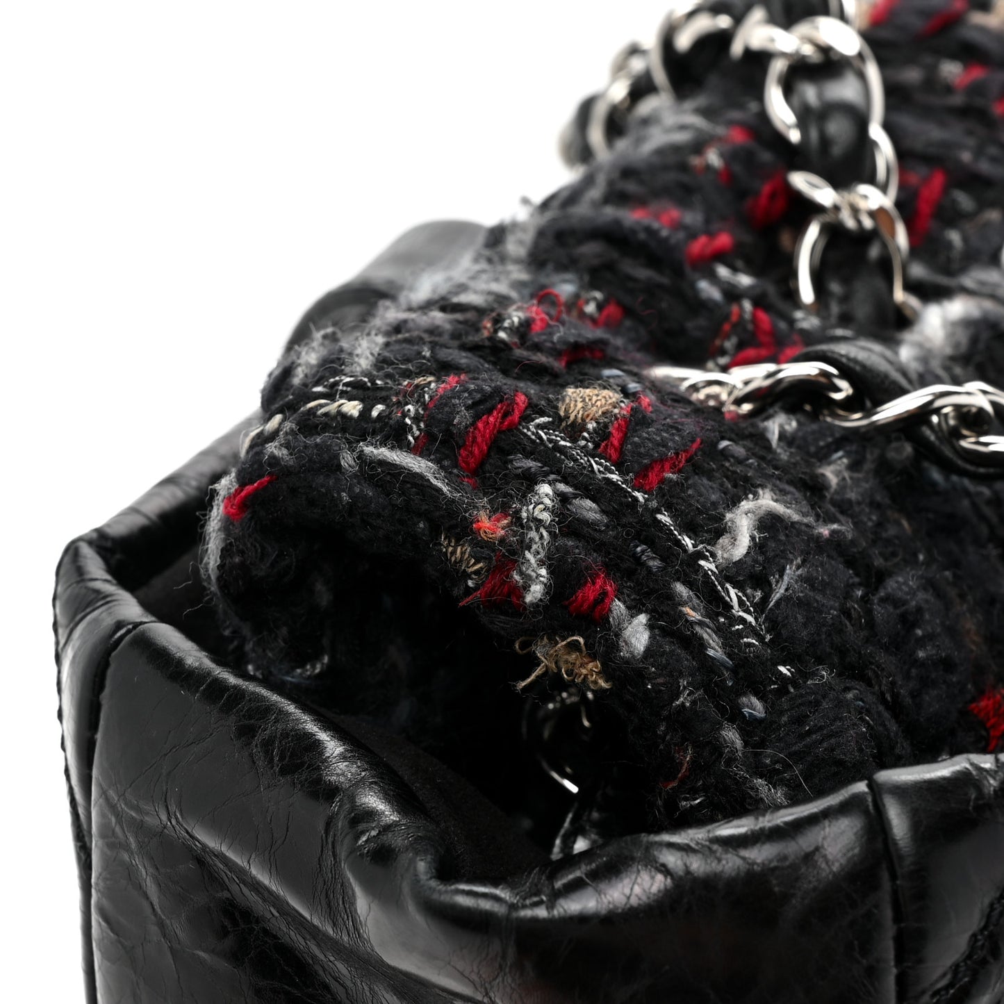 Glazed Calfskin Quilted Tweed Portobello Tote Black Red