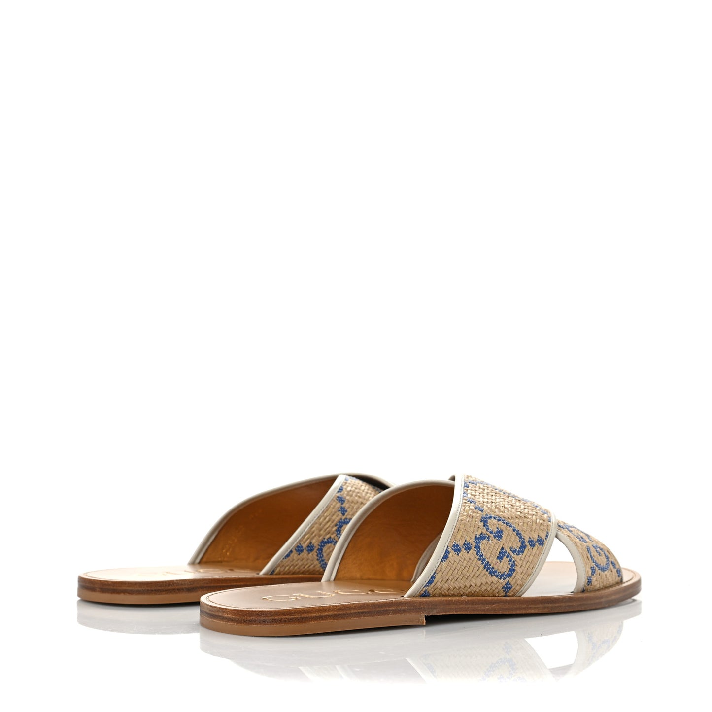 Raffia GG Monogram Ember Criss Cross Slide Sandals 12 Natural Royale Mystic White