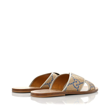 Gucci Raffia GG Monogram Ember Criss Cross Slide Sandals 12 Natural Royale Mystic White 4 of 10